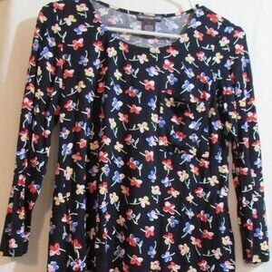 CHELSEA & THEODORE WOMEN'S TOP SIZE S FLORAL SMALL FLOWERS BLACK NWT